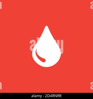 Water Drop Icon On Red Background. Red Flat Style Vector Illustration. Stock Vector