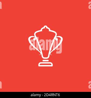 Trophy Line Icon On Red Background. Red Flat Style Vector Illustration. Stock Vector