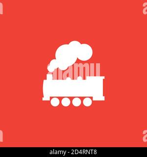 Steam Locomotive Train Icon On Red Background. Red Flat Style Vector Illustration. Stock Vector
