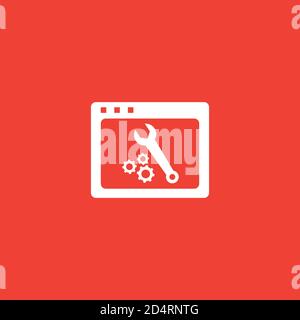 Web Page Maintenance Icon On Red Background. Red Flat Style Vector Illustration. Stock Vector