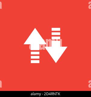 Up-Down Arrow Icon On Red Background. Red Flat Style Vector Illustration. Stock Vector