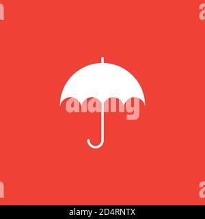 Umbrella Icon On Red Background. Red Flat Style Vector Illustration. Stock Vector