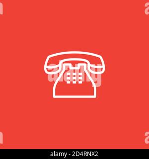 Telephone Line Icon On Red Background. Red Flat Style Vector Illustration. Stock Vector