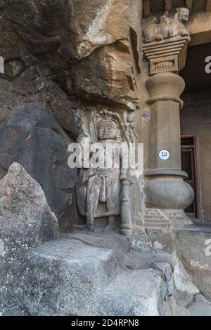 Nasik or Pandavleni Caves, a group of 24 caves (1st century BC and the 3rd century CE) additional sculptures were added up to about the 6th century Stock Photo