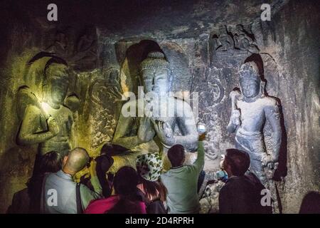 Nasik or Pandavleni Caves, a group of 24 caves (1st century BC and the 3rd century CE) additional sculptures were added up to about the 6th century Stock Photo