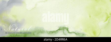 Abstract horizontal background designed with green color watercolor stains. Artistic vector used as being an element in the decorative design of heade Stock Vector