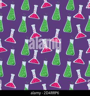 chemical lab flask seamless pattern vector illustration background Stock Vector