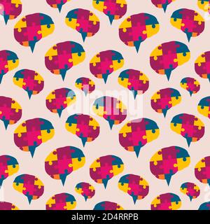brain puzzle seamless pattern vector illustration background for autism day concept Stock Vector