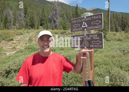 Trail sign for the long distance Colorado Trail and Continental Divide Trail, Copper, Colorado, USA Stock Photo