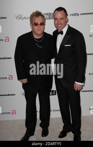 Sir Elton John and David Furnish attends 17th Annual Elton John AIDS Foundation Oscar Party at Pacific Design Center on February 22, 2009 in West Holl Stock Photo