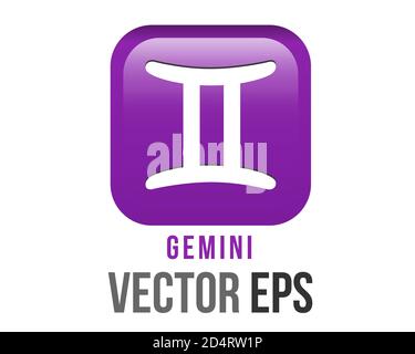The isolated vector gradient purple Gemini astrological sign icon in the Zodiac, represents Twins Stock Vector