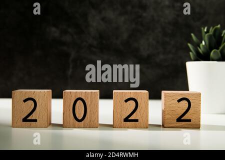 2022 on wooden cubes - new year concept Stock Photo