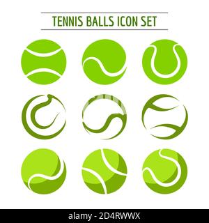 Set of nine tennis balls isolated on black background. Vector illustration. Stock Vector