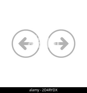 Set of arrows. blue left and right rounded arrows in blue circle icons. Isolated on white. Continue icon. Back and next signs. East and West arrow. Stock Vector
