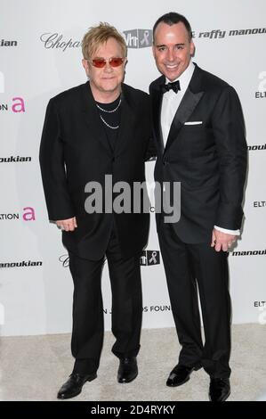 Sir Elton John and David Furnish attends 17th Annual Elton John AIDS Foundation Oscar Party at Pacific Design Center on February 22, 2009 in W.H. Stock Photo