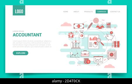 accountant concept with circle icon for website template or landing page banner homepage Stock Vector
