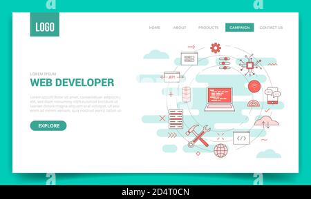 web developer concept with circle icon for website template or landing page banner homepage Stock Vector