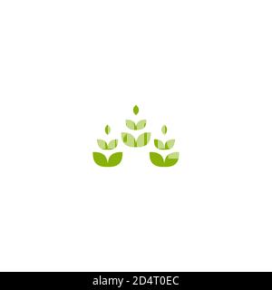 Three abstract ears of wheat, barley or rye. Green icon Icon isolated on white. Logo for eco company, agriculture, nature firm, ecology, healthy organ Stock Vector