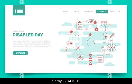 disabled day concept with circle icon for website template or landing page banner homepage Stock Vector