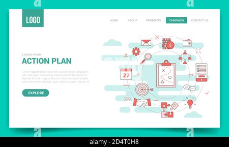 action plan business concept with circle icon for website template or landing page banner homepage Stock Vector