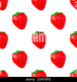Seamless pattern Strawberry. Toy plastic fruit isolated on white background. Plastic fruit for the game. Playing at the kids store Stock Photo