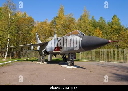 SAINT PETERSBURG, RUSSIA - OCTOBER 02, 2020: The MiG-31 is a Soviet and Russian two-seater supersonic high-altitude all-weather long-range interceptor Stock Photo