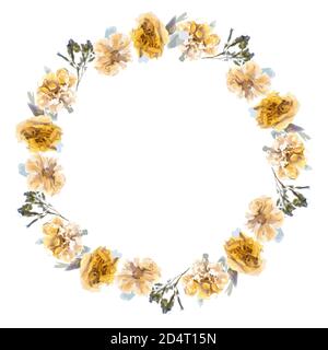 Handmade watercolor flowers illustration. Wreath. Copy space. Natural pastel colors. Stock Photo