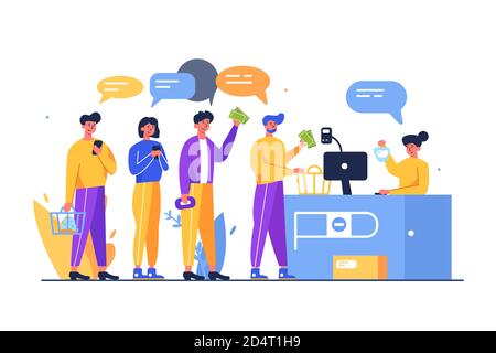 Crowd of people queue at the checkout Stock Vector