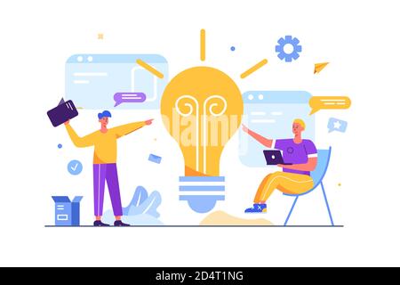 Two guys came up with a good idea and started getting inspired by it Stock Vector