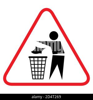 Do not litter flat icon in red triangle isolated on white background. Keep it clean vector illustration. Tidy symbol . Stock Vector