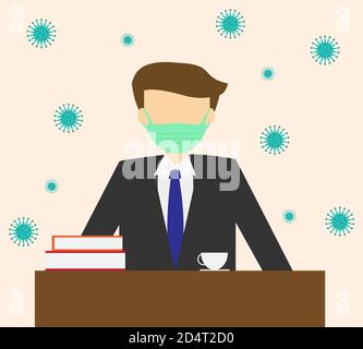 Illustration vector design of businessman using medical mask for avoiding from virus Stock Vector