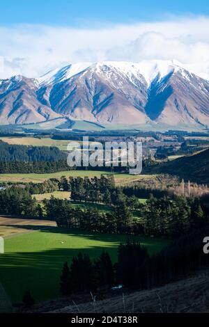 Mount Hutt and Rakaia river valley, near Methven, Canterbury, South Island, New Zealand
