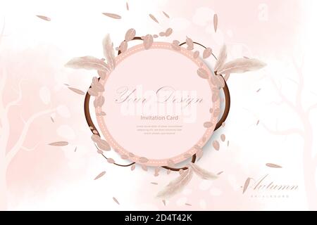 Banner template or invitation card with autumn background. Stock Vector