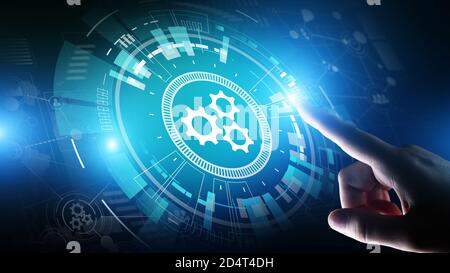 Automation, Business and industrial process workflow optimisation, software development concept on virtual screen Stock Photo