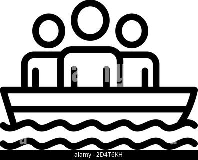 People in rescue boat icon, outline style Stock Vector