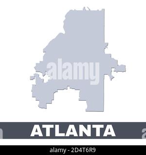 Atlanta outline map. Vector map of Atlanta city area within its borders. Grey with shadow on white background. Isolated illustration. Stock Vector