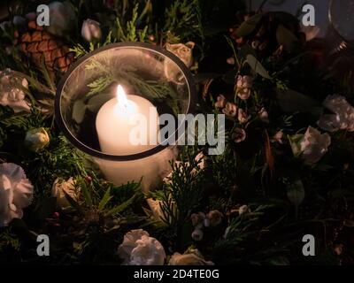 A table beautifully set up for a winter celebration Stock Photo