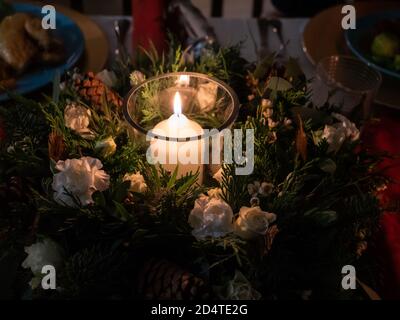 A table beautifully set up for a winter celebration Stock Photo