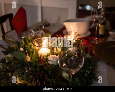 A table beautifully set up for a winter celebration Stock Photo