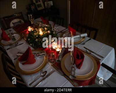 A table beautifully set up for a winter celebration Stock Photo
