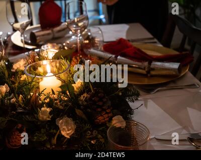 A table beautifully set up for a winter celebration Stock Photo