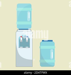 Vector modern water cooler for the office workers with one bottle on the top of it, and another on the side. Isolated on light yellow background Stock Vector