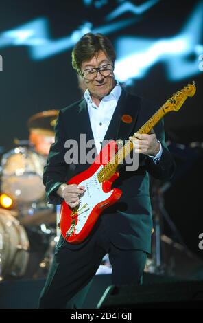 Hank Marvin performing at the 02 Arena with Cliff Richard and The Shadows 28th Sept 2009 Stock Photo