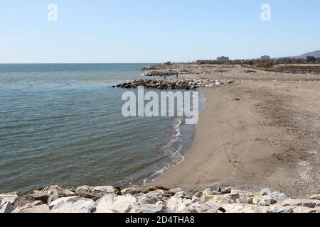 Beach at Guadalhorce river mouth, Málaga, Andalusia, Spain. Stock Photo