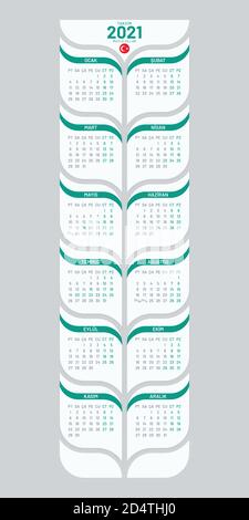 Poster calendar 2021 template for Turkey. Vertical tree shaped calendar vector design on white background. Stock Vector