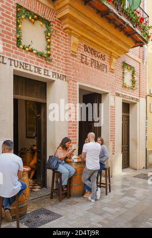 El Pimpi. Entrance of traditional spanish bar, Bodegas El Pimpi, Malaga, Costa del Sol, Andalucia, Spain. Stock Photo