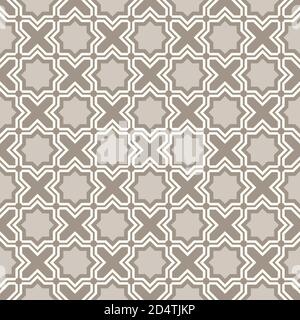 Tangled modern pattern, based on traditional oriental arabic geometric repeat patterns. Seamless vector background. Plain neutral natural colors - eas Stock Vector