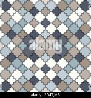 Tangled modern pattern, based on traditional oriental arabic geometric repeat patterns. Seamless vector background. Plain neutral natural colors - eas Stock Vector