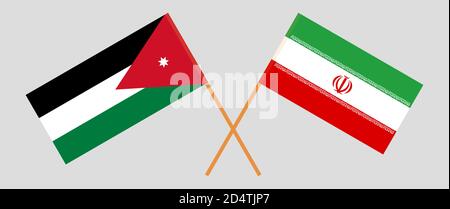 Crossed flags of Jordan and Iran. Official colors. Correct proportion. Vector illustration Stock Vector
