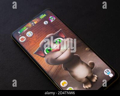 Assam, india - October 11, 2020 : Talking tom  logo on phone screen stock image. Stock Photo